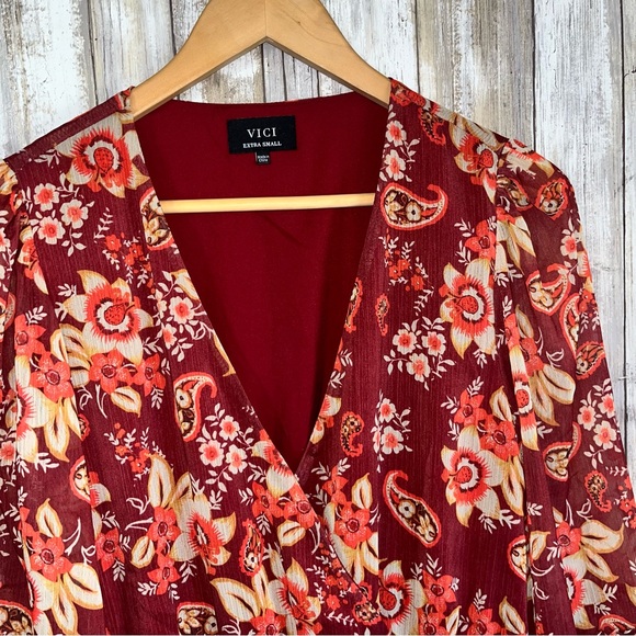 Vici Red Honey Crisp Tie Waist Floral Dress - Picture 6 of 8